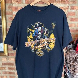 Harley Davidson T Shirt XL St. Kitts Blackbeards Revenge Biker Pirate Flames